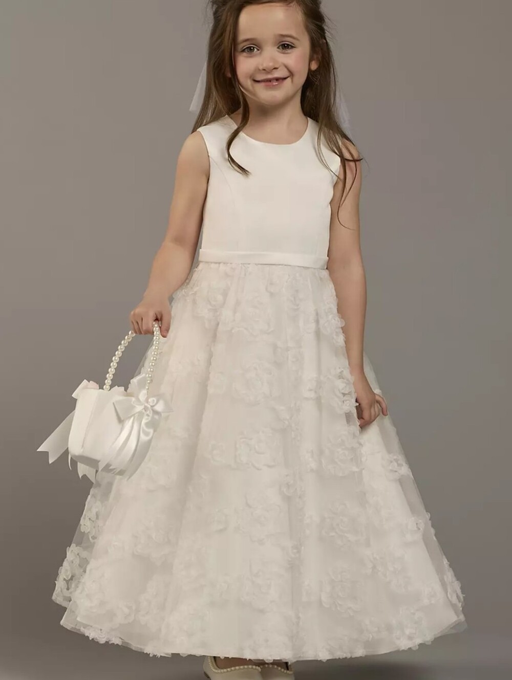 Mia & Mimi White Floral Lace Party Dress Flower Girl Event Dress for Girls SZ 5